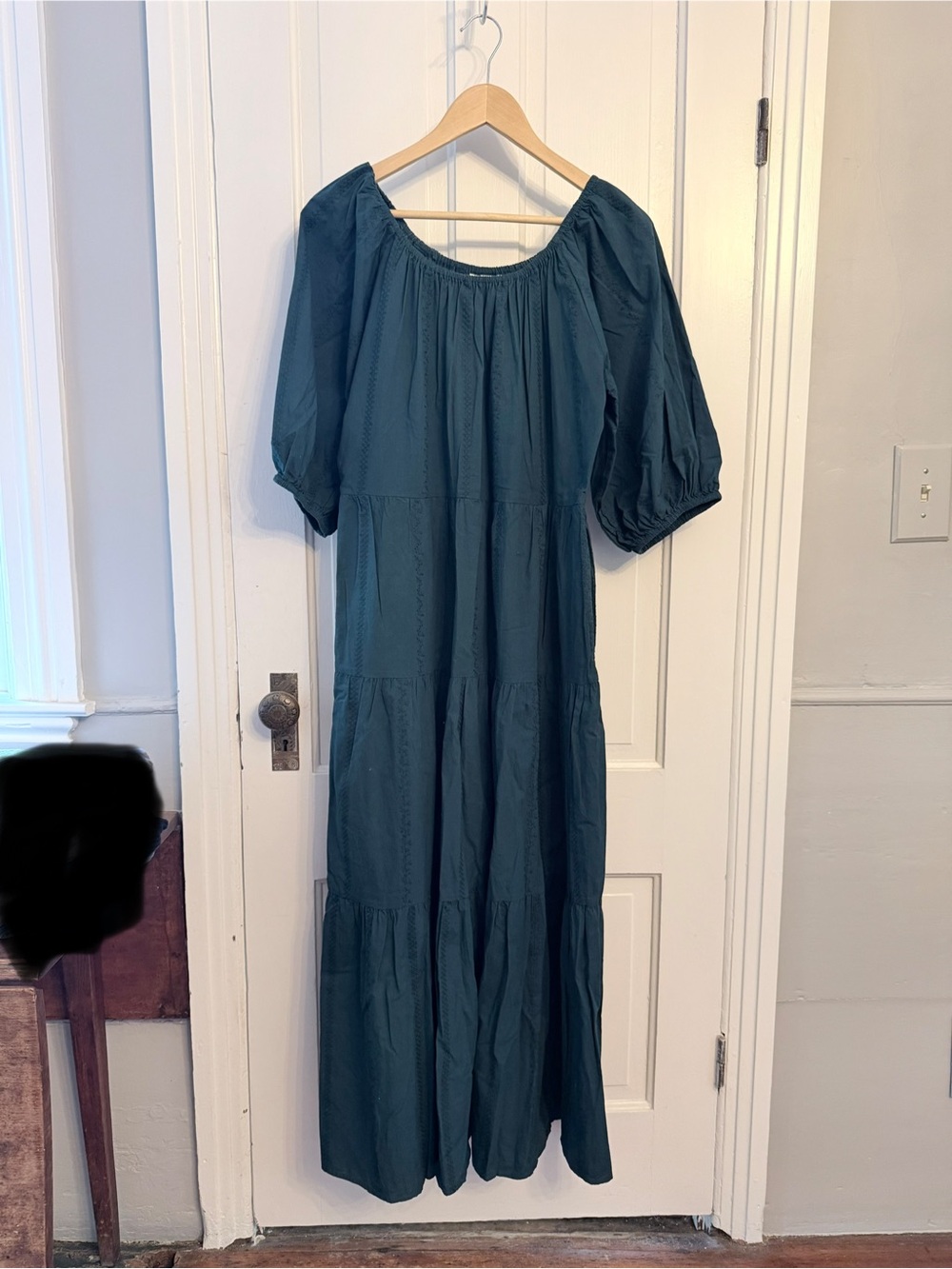 Teal Cotton Tiered Maxi Dress Puff Sleeve